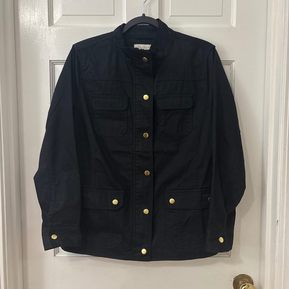 Talbots Field Chore Jacket 10P Black Utility Coat Military Preppy